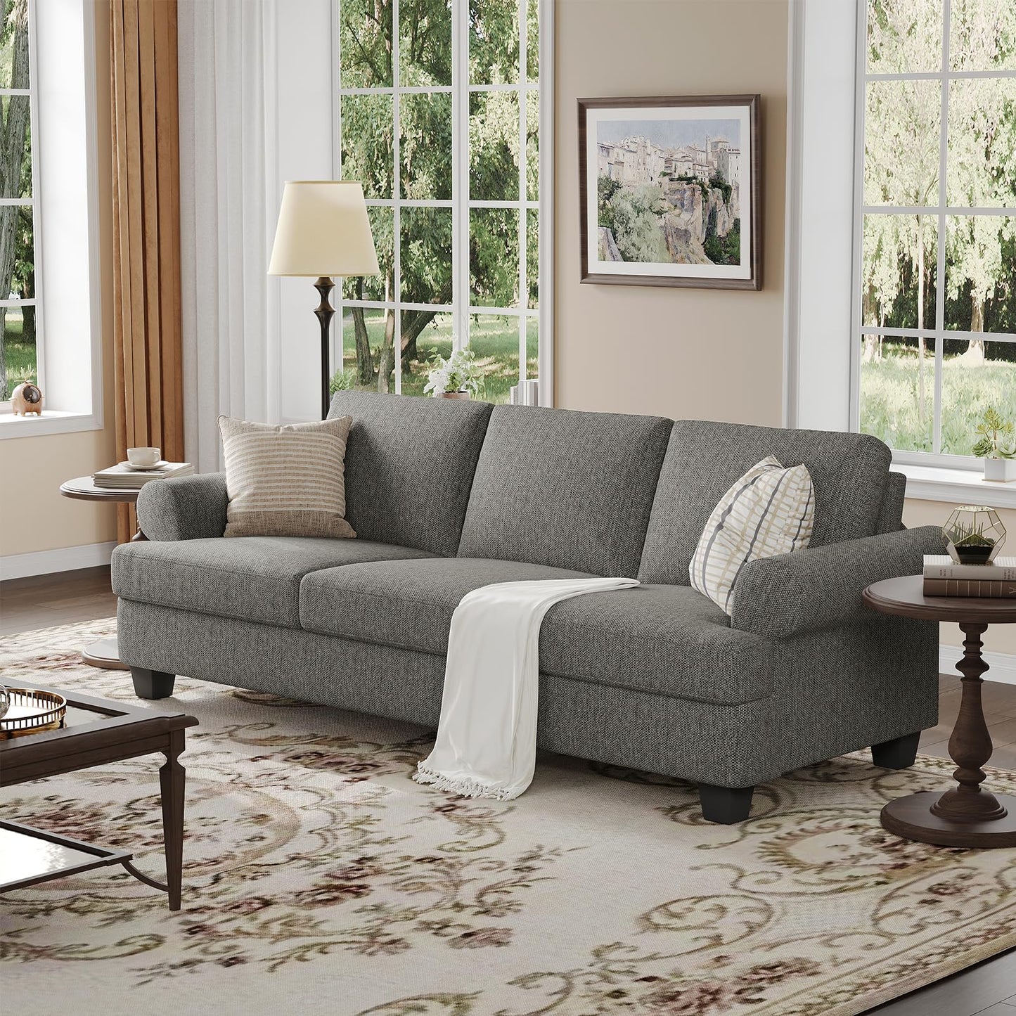 91 Inch Lawson Sofa with Extra Deep Seats Oversize, Mid-Century 3-Seat Sofa Couch, for Living Room, Apartment, Lounge, Dark Blue