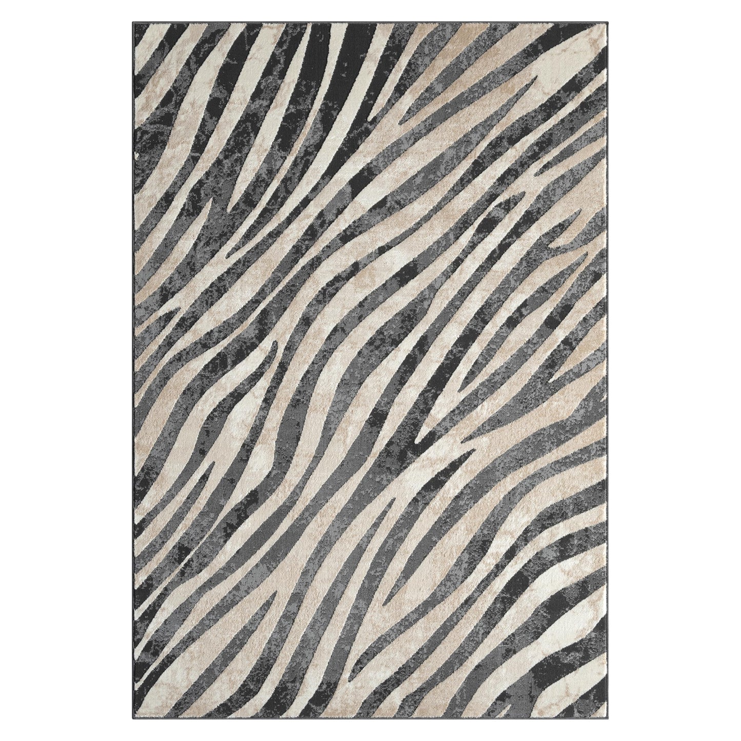 Abani Terra Area Rug for Living Room, Bedroom - Zebra Pattern - Black Cream - 9' x 12' - Durable & Easy to Clean