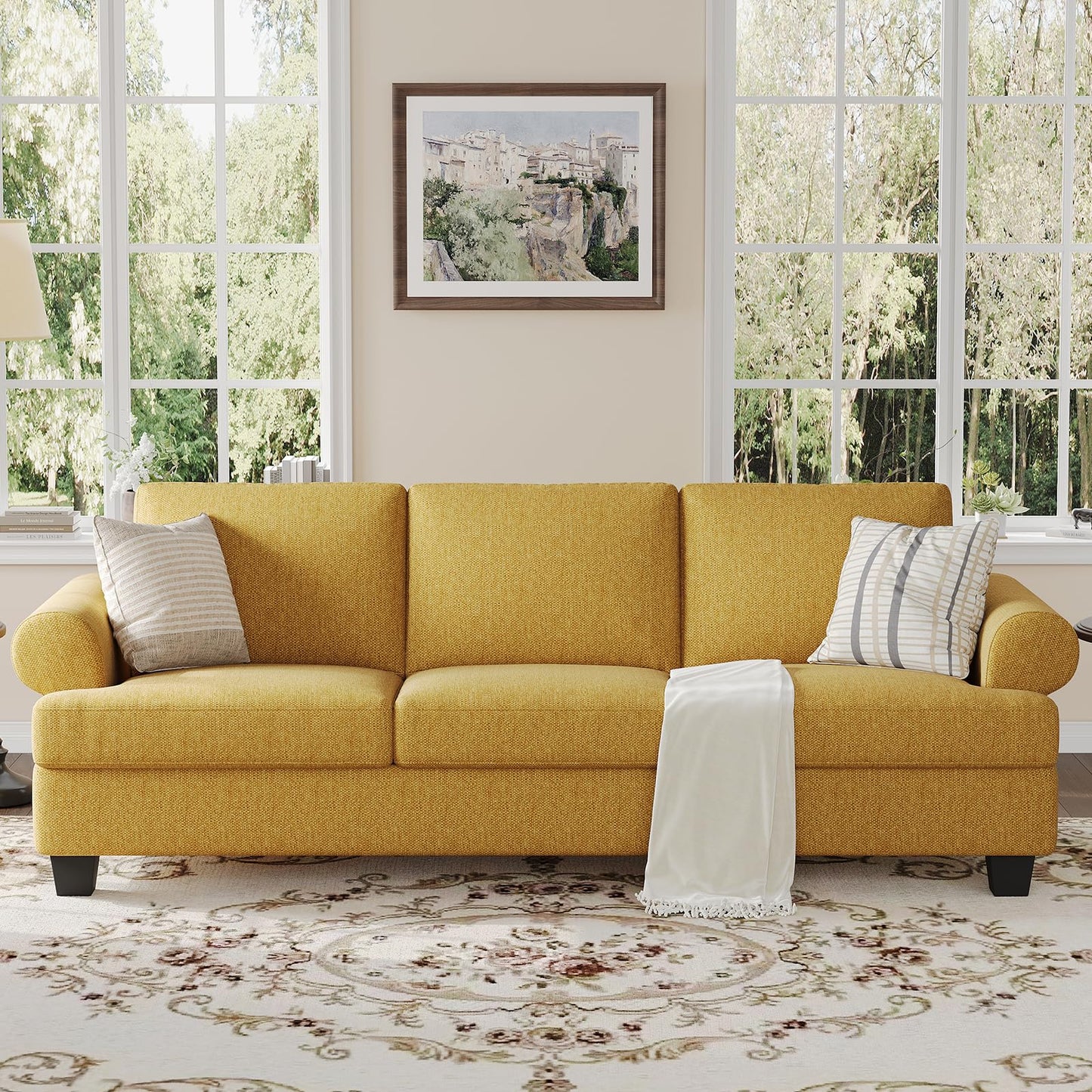 91 Inch Lawson Sofa with Extra Deep Seats Oversize, Mid-Century 3-Seat Sofa Couch, for Living Room, Apartment, Lounge, Dark Blue