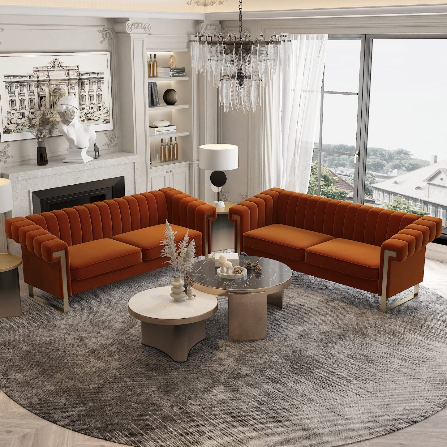 83'' Velvet Couches for Living Room 3-Seater Comfy Sofas Upholstered Modern Couch for Small Spaces Apartment (Cracker Khaki)
