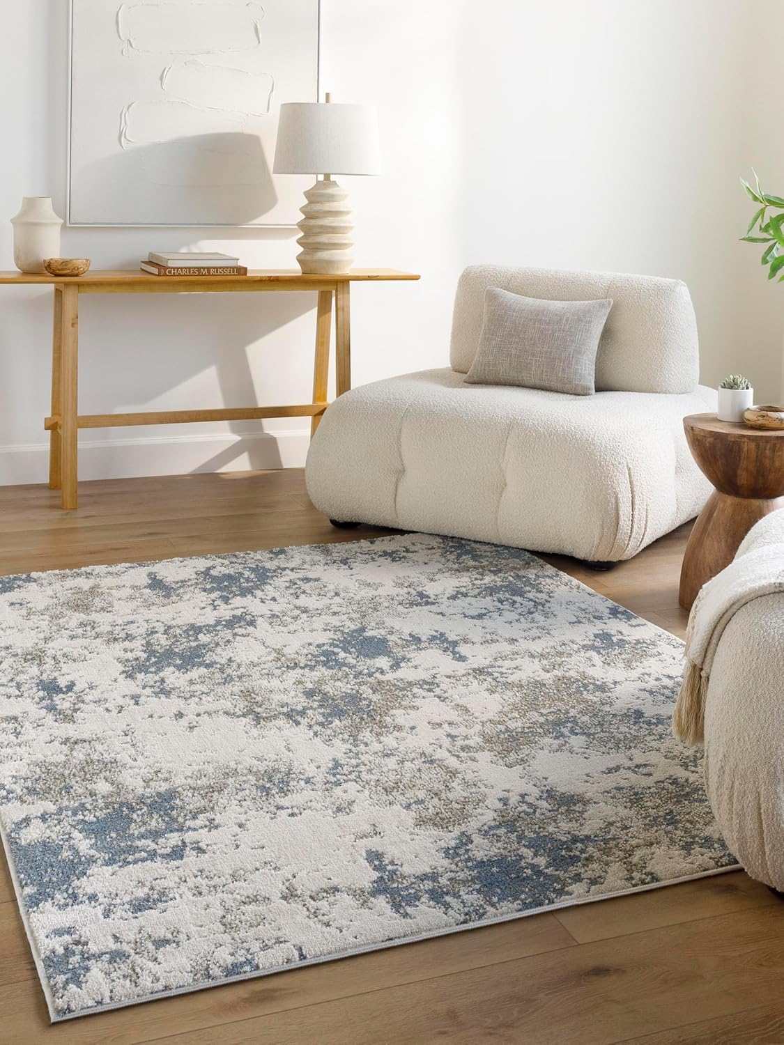 Mark&Day Area Rugs, 9x12 Martigues Modern Abstract Marble Silver Gray Area Rug, White Grey Marble Swirl Carpet for Living Room, Bedroom or Kitchen (9' x 12'4")