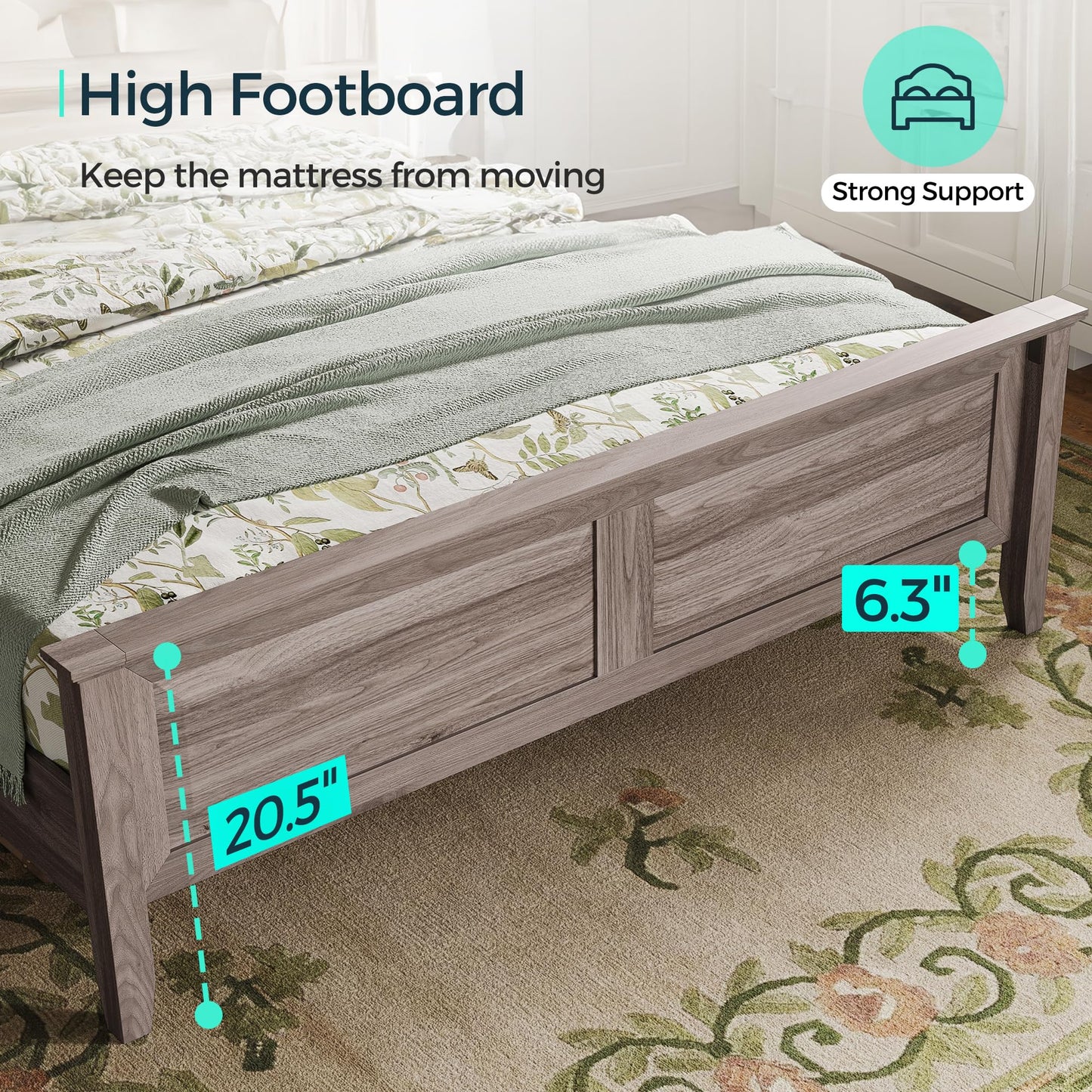 LINSY Wood Full Size Bed Frame with High Headboard, Farmhouse Bed Frame Full, Wood Bed Noise-Free, No Box Spring Needed - Grey
