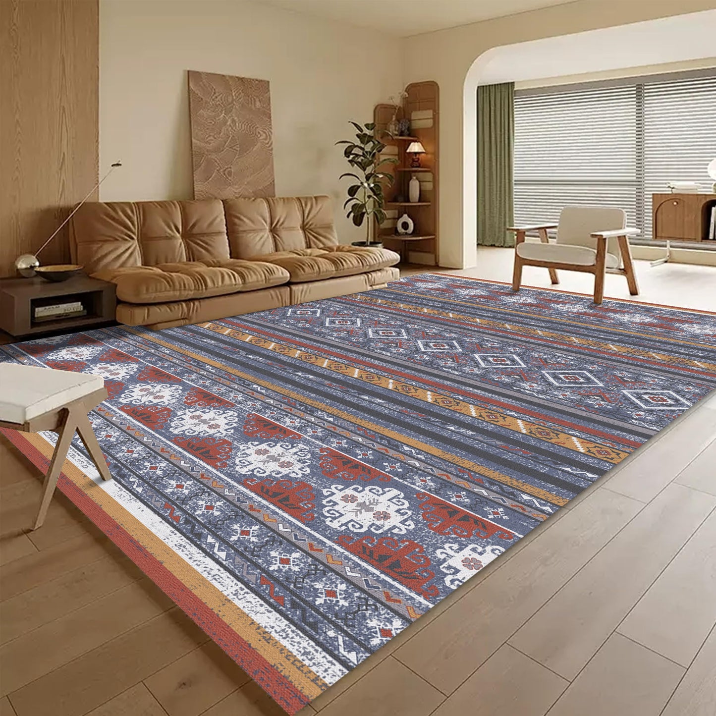 Washable Area Rugs - Perfect for Living Room, Bedroom, Kids Room, Nursery - Stain & Water Resistant Non-Slip, Pet & Child Friendly, Vintage Tribal Area Rugs (Navy, 9' x 12')