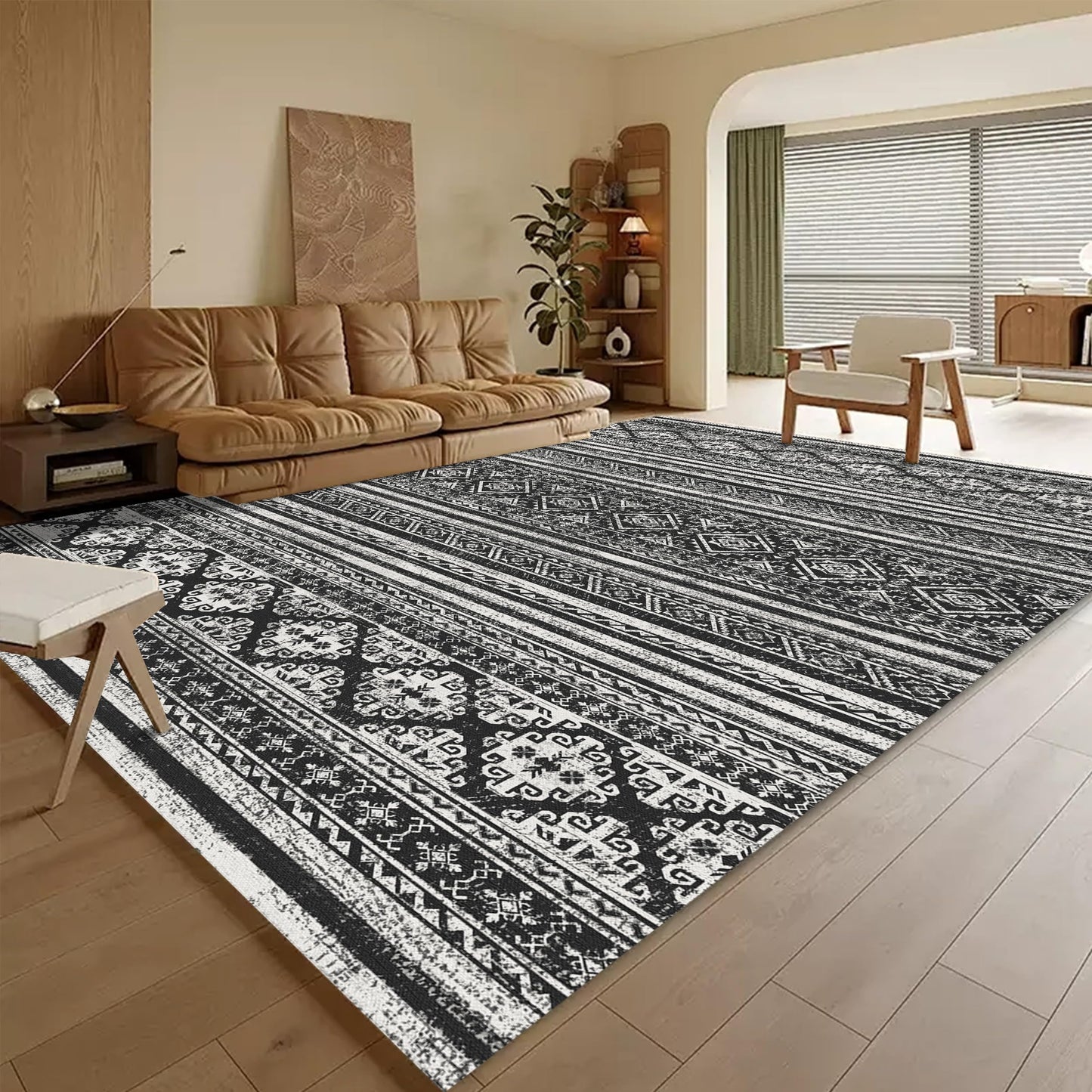 Washable Area Rugs - Perfect for Living Room, Bedroom, Kids Room, Nursery - Stain & Water Resistant Non-Slip, Pet & Child Friendly, Vintage Tribal Area Rugs (Navy, 9' x 12')
