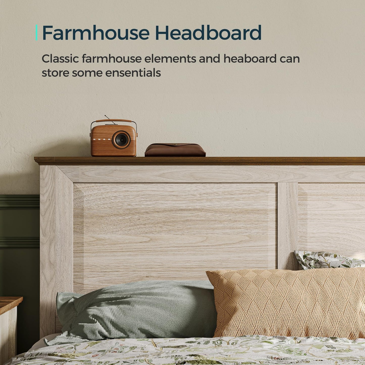 LINSY Wood Full Size Bed Frame with High Headboard, Farmhouse Bed Frame Full, Wood Bed Noise-Free, No Box Spring Needed - Grey