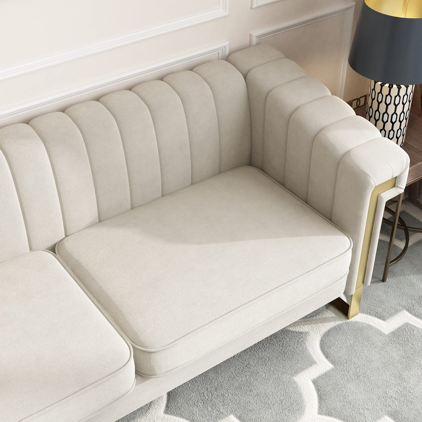 83'' Velvet Couches for Living Room 3-Seater Comfy Sofas Upholstered Modern Couch for Small Spaces Apartment (Cracker Khaki)