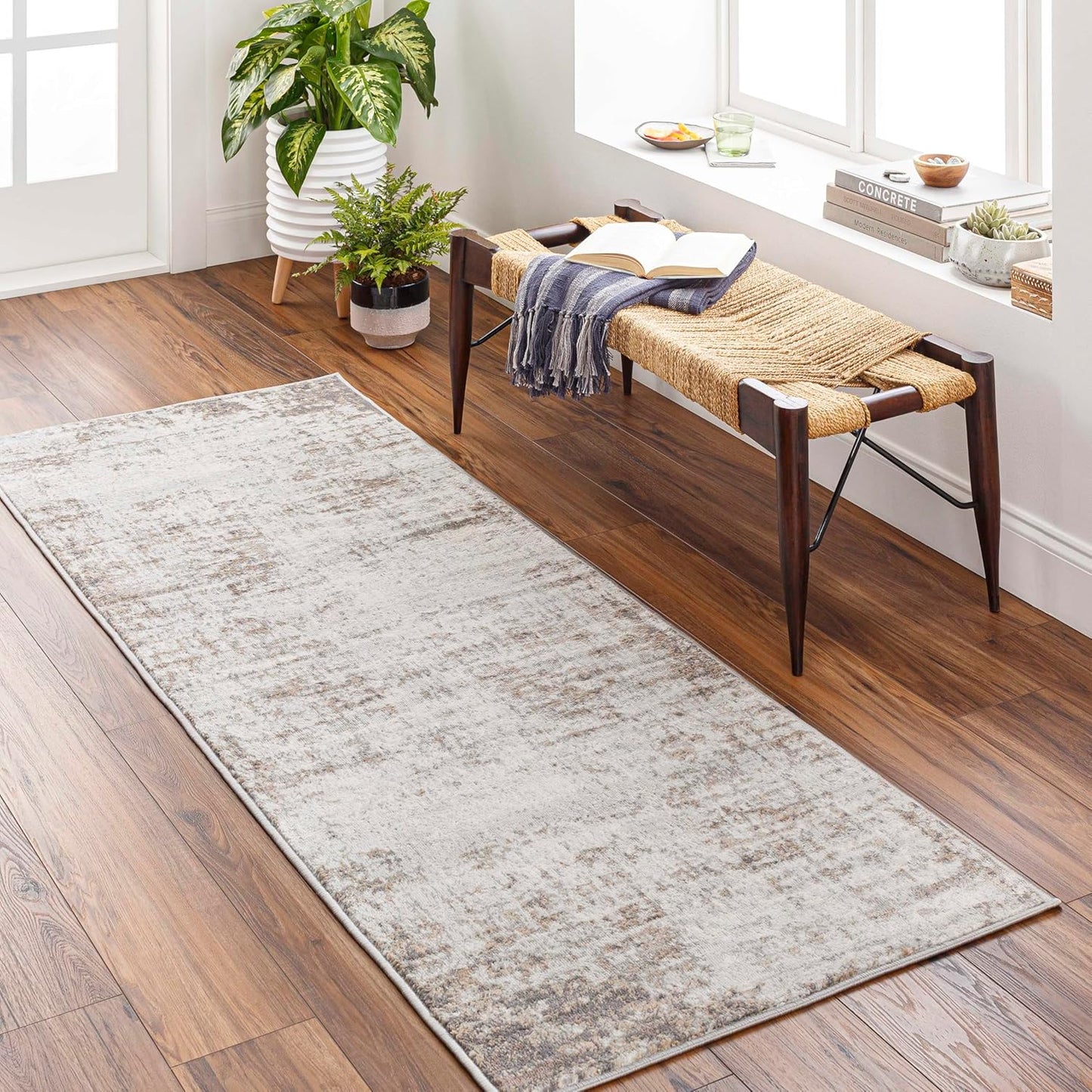 Mark&Day Area Rugs, 9x12 Martigues Modern Abstract Marble Silver Gray Area Rug, White Grey Marble Swirl Carpet for Living Room, Bedroom or Kitchen (9' x 12'4")
