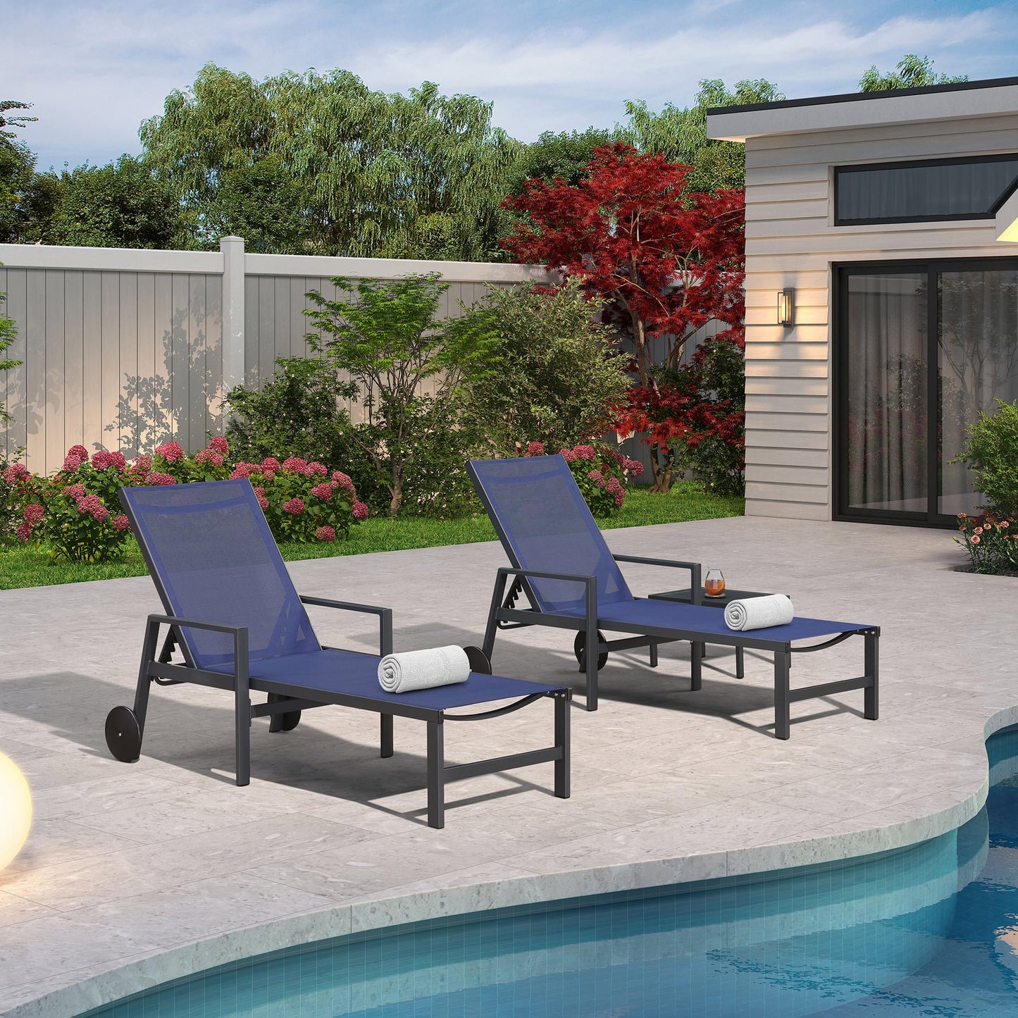 PURPLE LEAF Outdoor Chaise Lounge Chair Set of 2 Patio Pool Lounger Wicker Chairs with Wooden Armrest Sunbathing Tanning Recliner for Pool Backyard Garden Dark Brown