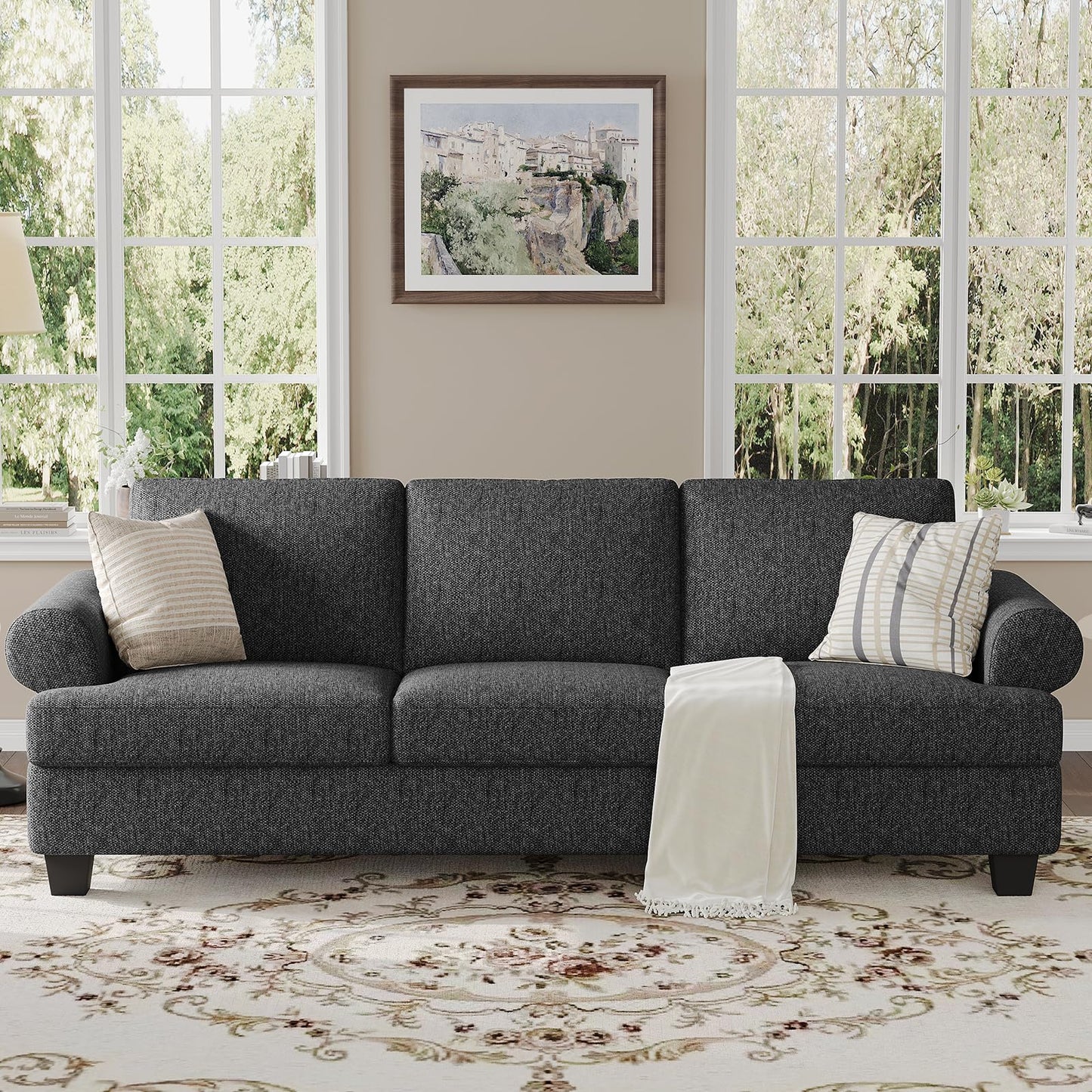 91 Inch Lawson Sofa with Extra Deep Seats Oversize, Mid-Century 3-Seat Sofa Couch, for Living Room, Apartment, Lounge, Dark Blue