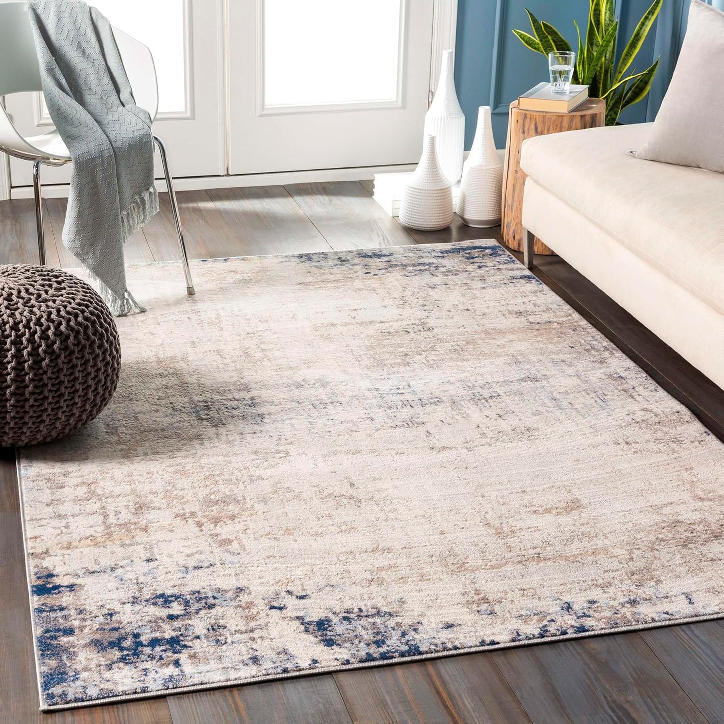 Mark&Day Area Rugs, 9x12 Martigues Modern Abstract Marble Silver Gray Area Rug, White Grey Marble Swirl Carpet for Living Room, Bedroom or Kitchen (9' x 12'4")