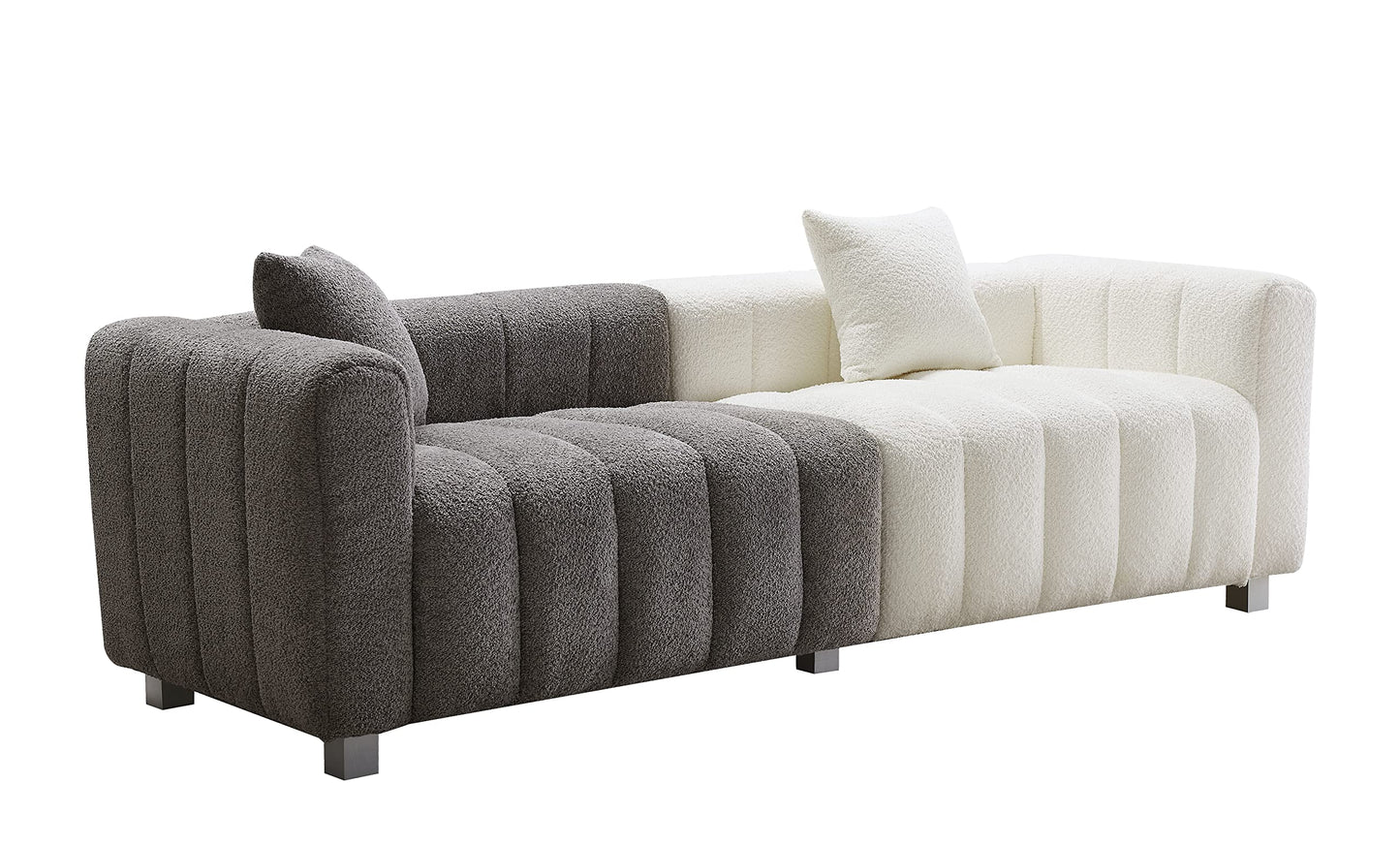 87.4" Modern 3 Seater Boucle Sofa Couch for Living Room, Mid Century Fluffy Couches with Solid Wood Frame and 6 Legs for Bedroom, Apartment, Weight Capacity 750 LBS (White)