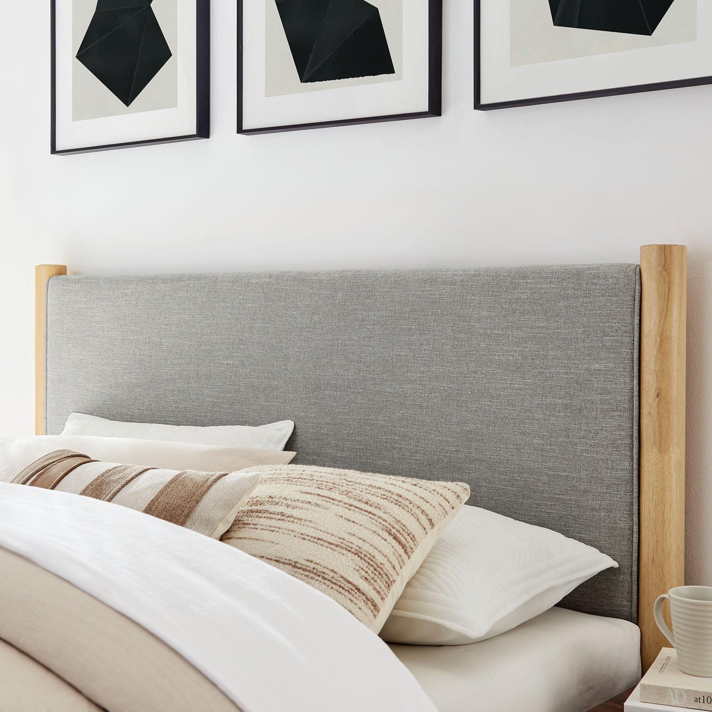 Modway Maven King Size Bed Frame in Tan Walnut with Faux Leather Upholstered Headboard and Footboard – Wood King Platform Bed Frame – No Box Spring Needed