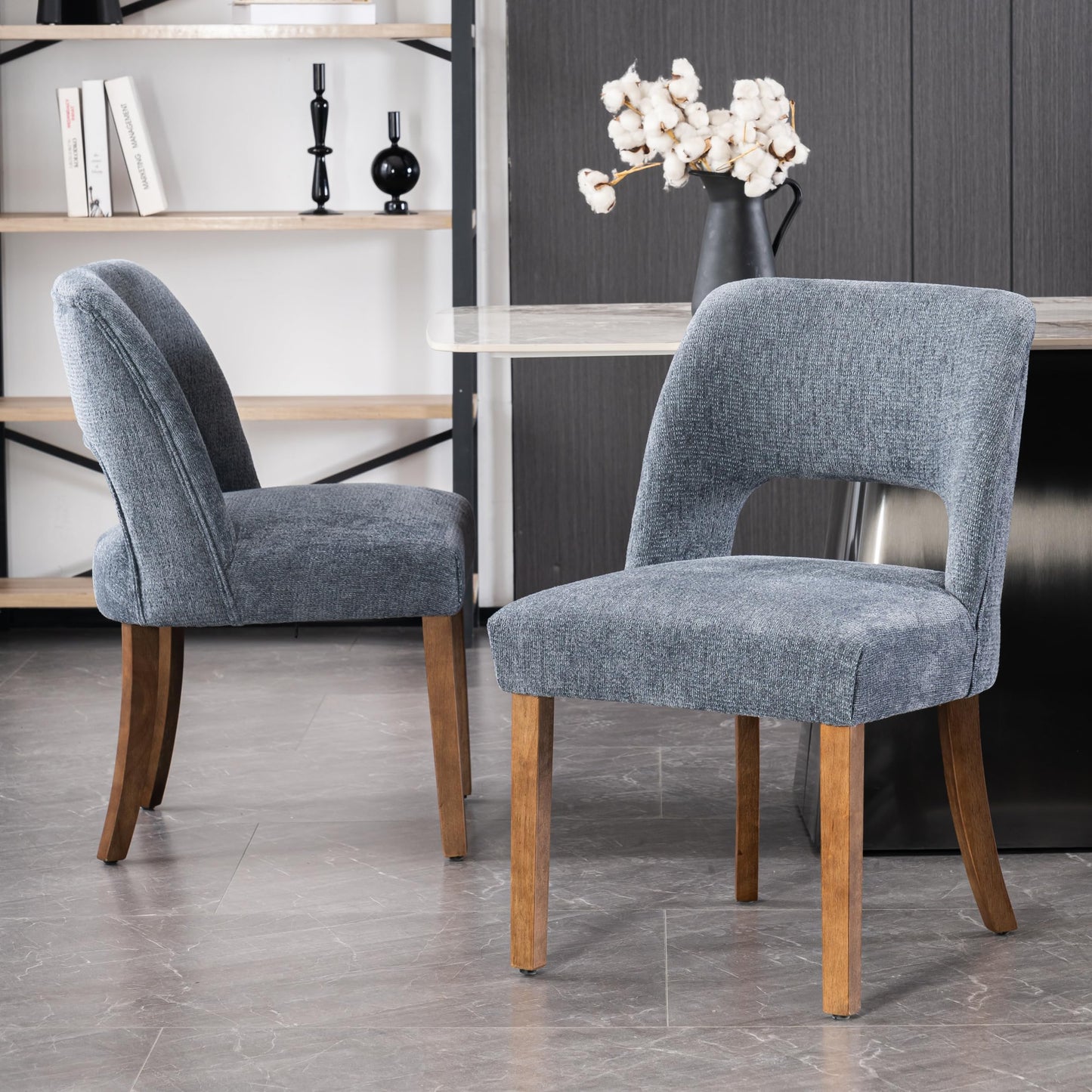 VKNOW Wooden Dining Chairs Set of 2, Modern Fabric Upholstered Dining Room Chair Kitchen Chairs, Farmhouse Dinner Chair for Kitchen Dining Room, Beige-Black Legs