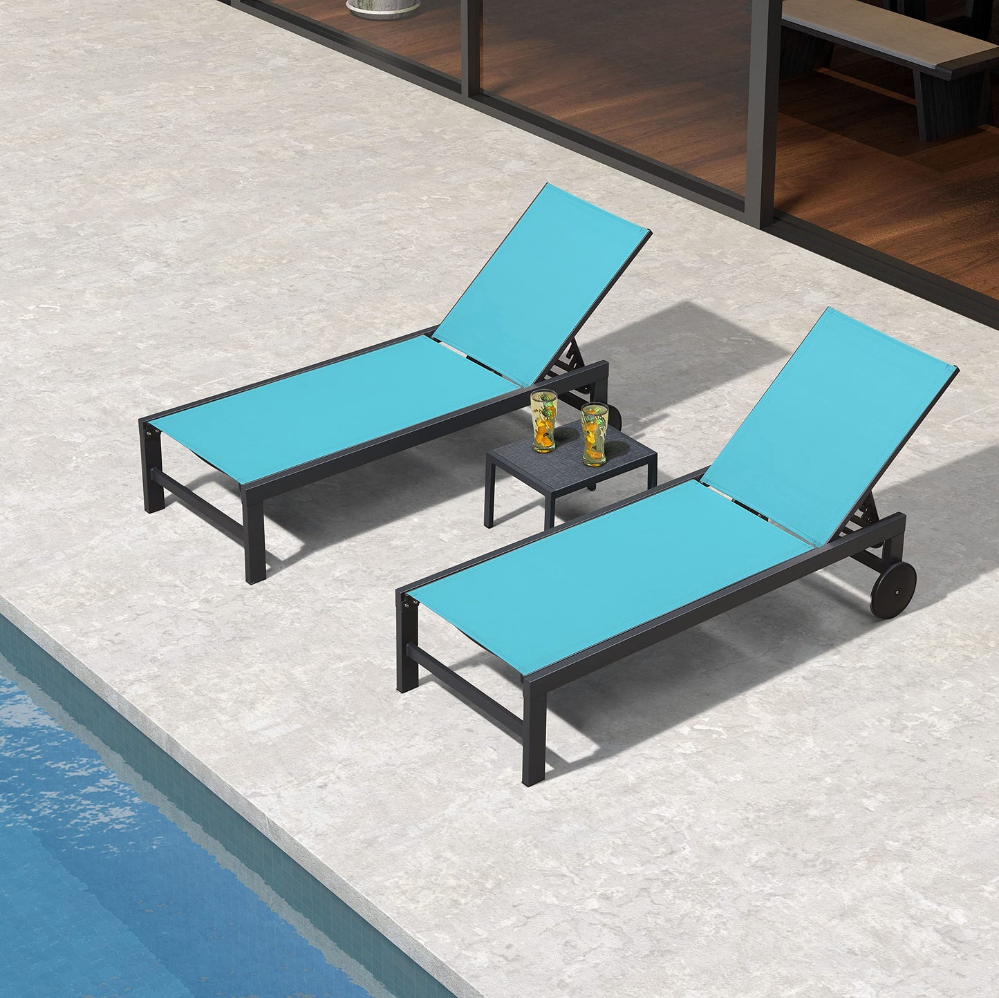 PURPLE LEAF Outdoor Chaise Lounge Chair Set of 2 Patio Pool Lounger Wicker Chairs with Wooden Armrest Sunbathing Tanning Recliner for Pool Backyard Garden Dark Brown