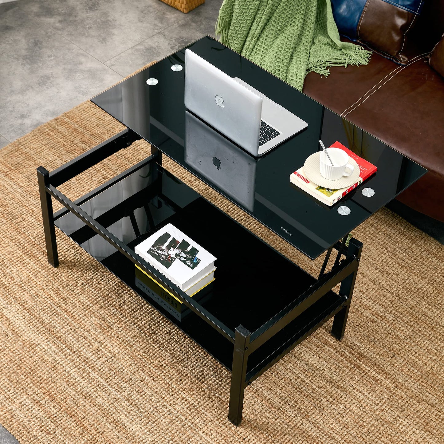 Meihua Tempered Glass Coffee Table for Living Room, Clear Center Table with 0.47 inch Tempered Glass, Transparent Modern Coffee Table