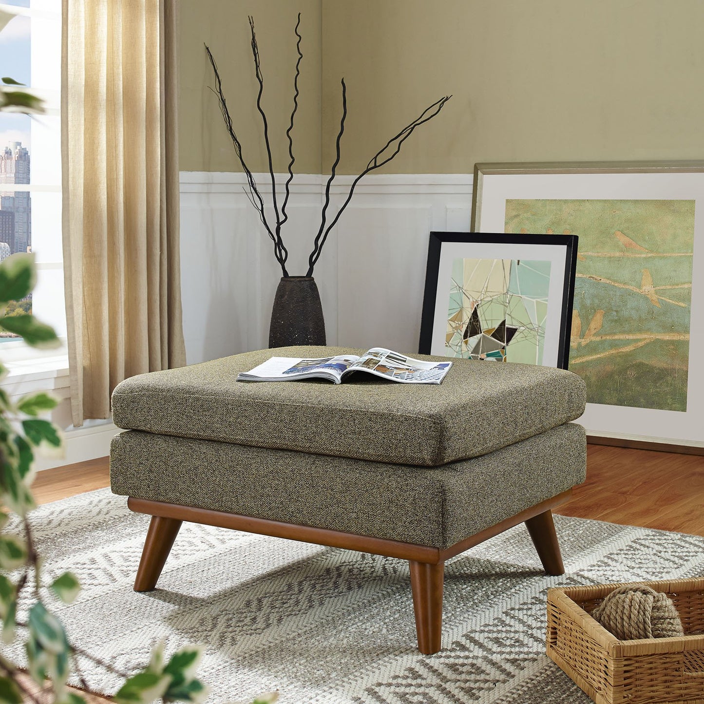 Modway Engage Mid-Century Modern Upholstered Fabric Sofa in Wheatgrass