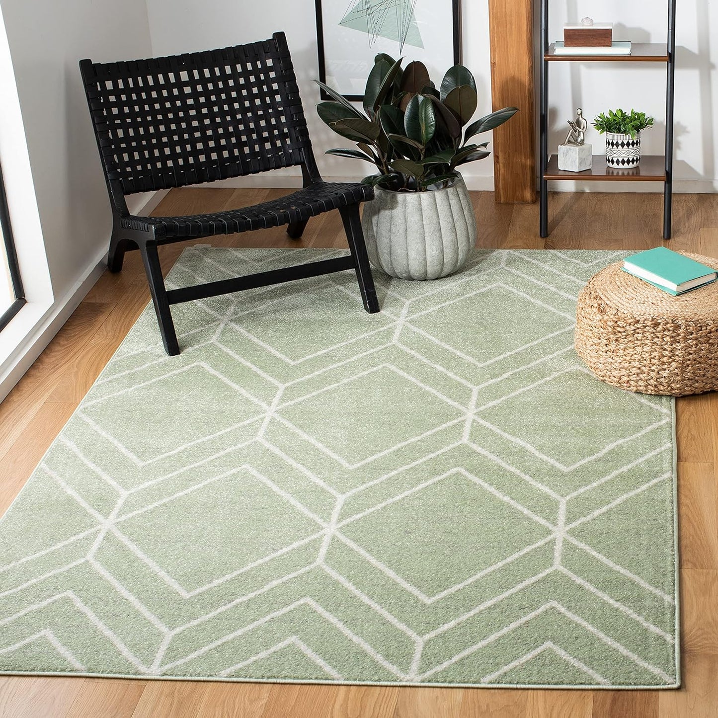 SAFAVIEH Adirondack Collection 6' Round Black/Ivory ADR241Z Modern Geometric Non-Shedding Dining Room Entryway Foyer Living Room Bedroom Area Rug