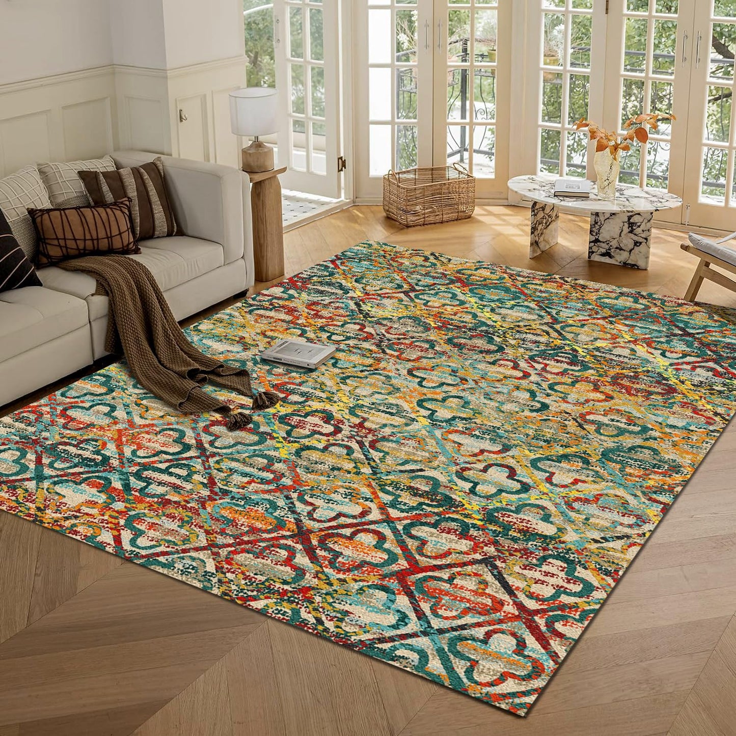 Washable Area Rugs - Perfect for Living Room, Bedroom, Kids Room, Nursery - Stain & Water Resistant Non-Slip, Pet & Child Friendly, Vintage Tribal Area Rugs (Navy, 9' x 12')