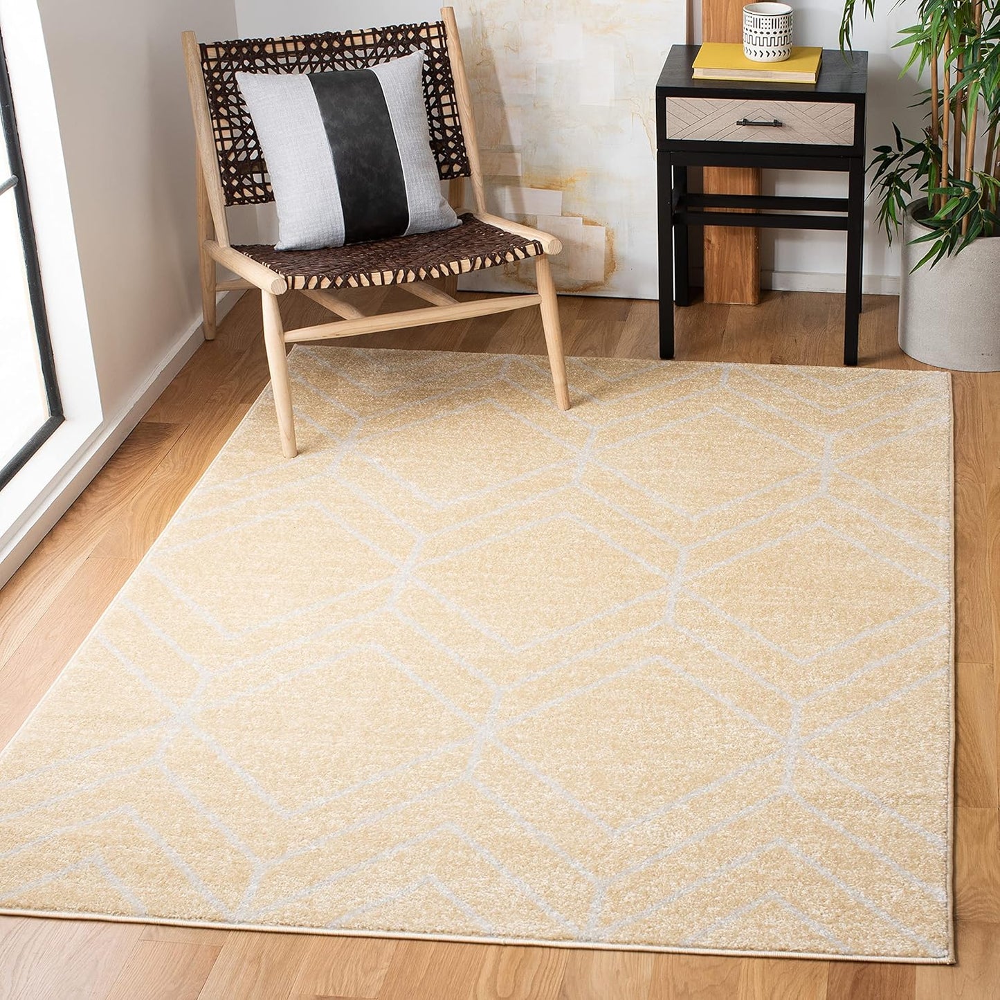 SAFAVIEH Adirondack Collection 6' Round Black/Ivory ADR241Z Modern Geometric Non-Shedding Dining Room Entryway Foyer Living Room Bedroom Area Rug