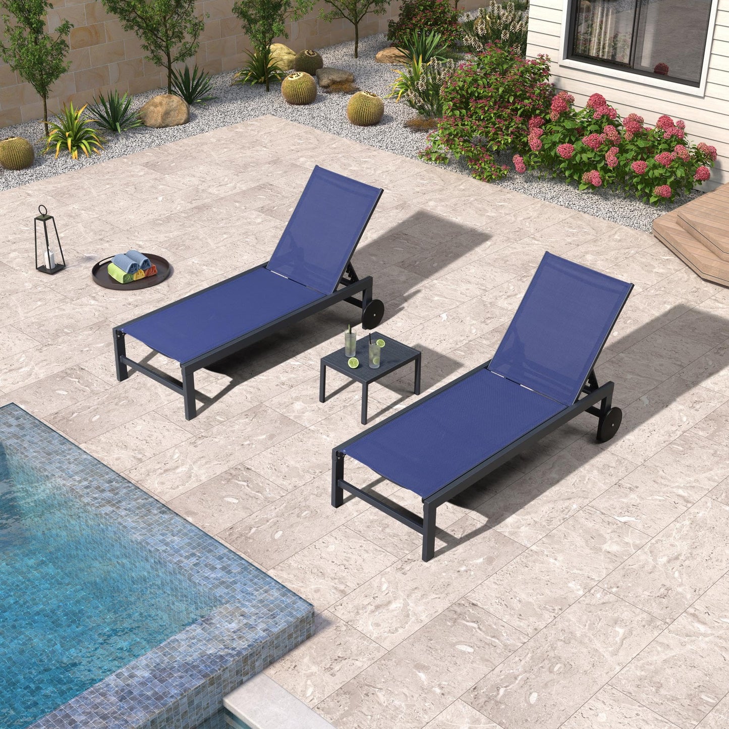 PURPLE LEAF Outdoor Chaise Lounge Chair Set of 2 Patio Pool Lounger Wicker Chairs with Wooden Armrest Sunbathing Tanning Recliner for Pool Backyard Garden Dark Brown