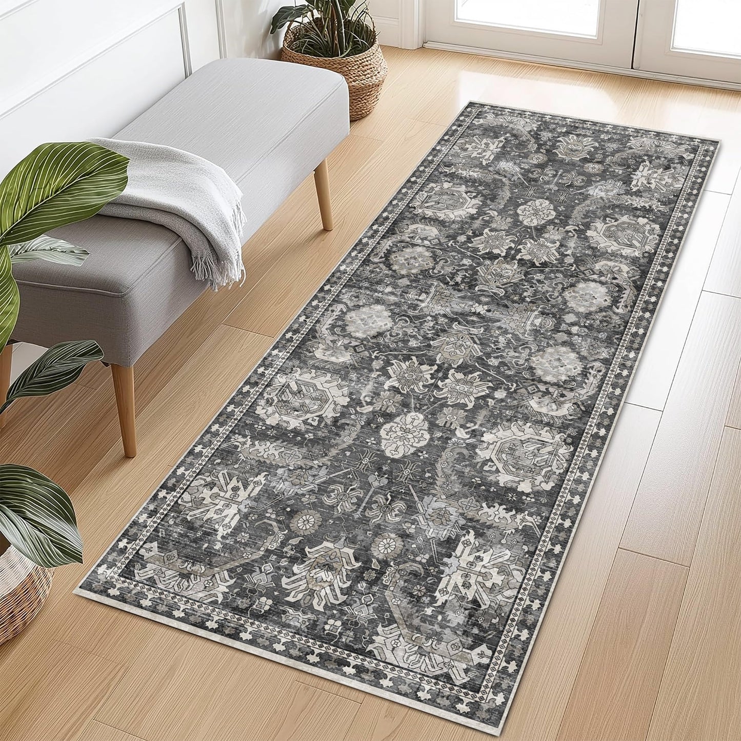 Washable Area Rugs - Perfect for Living Room, Bedroom, Kids Room, Nursery - Stain & Water Resistant Non-Slip, Pet & Child Friendly, Vintage Tribal Area Rugs (Navy, 9' x 12')