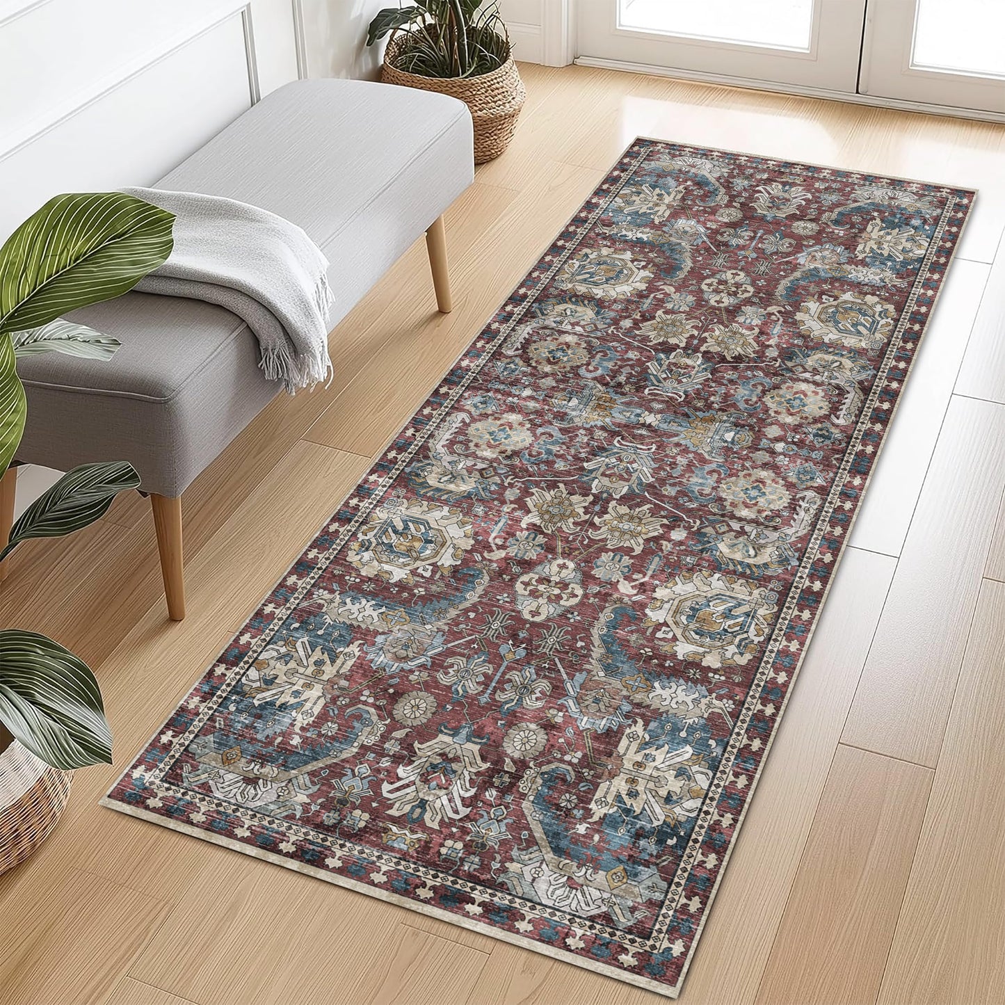 Washable Area Rugs - Perfect for Living Room, Bedroom, Kids Room, Nursery - Stain & Water Resistant Non-Slip, Pet & Child Friendly, Vintage Tribal Area Rugs (Navy, 9' x 12')