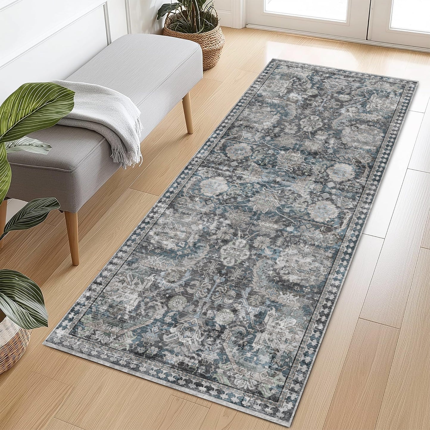 Washable Area Rugs - Perfect for Living Room, Bedroom, Kids Room, Nursery - Stain & Water Resistant Non-Slip, Pet & Child Friendly, Vintage Tribal Area Rugs (Navy, 9' x 12')