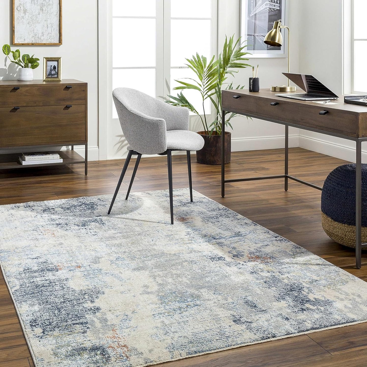 Mark&Day Area Rugs, 9x12 Martigues Modern Abstract Marble Silver Gray Area Rug, White Grey Marble Swirl Carpet for Living Room, Bedroom or Kitchen (9' x 12'4")