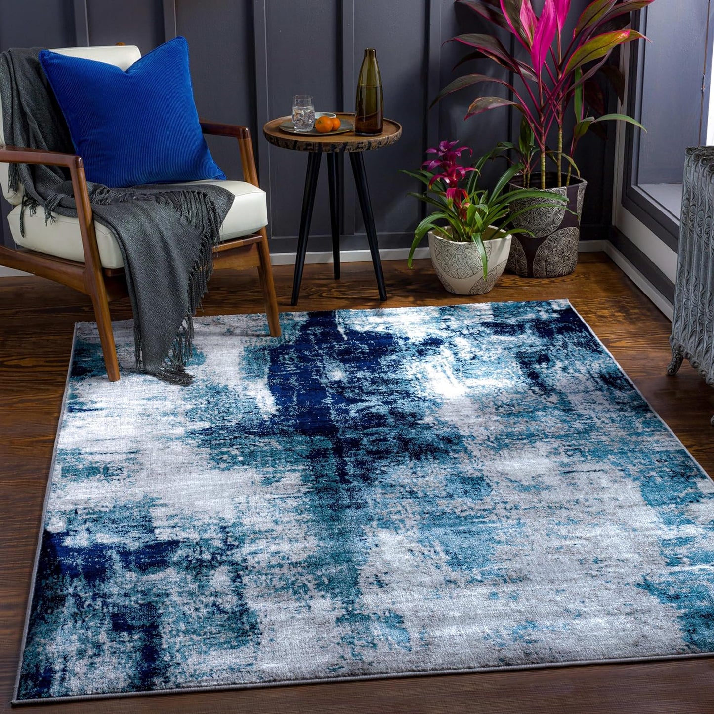 Mark&Day Area Rugs, 9x12 Martigues Modern Abstract Marble Silver Gray Area Rug, White Grey Marble Swirl Carpet for Living Room, Bedroom or Kitchen (9' x 12'4")