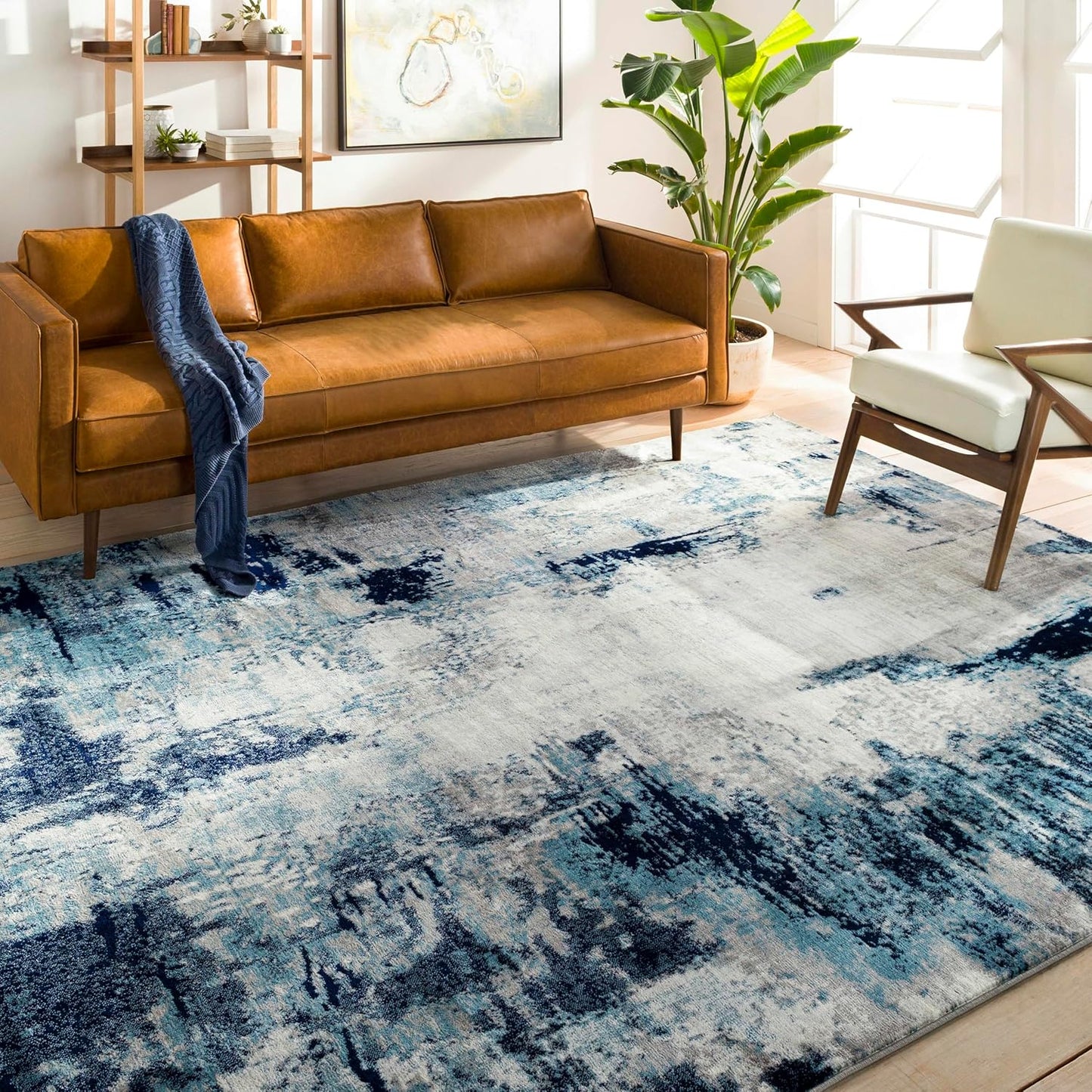 Mark&Day Area Rugs, 9x12 Martigues Modern Abstract Marble Silver Gray Area Rug, White Grey Marble Swirl Carpet for Living Room, Bedroom or Kitchen (9' x 12'4")