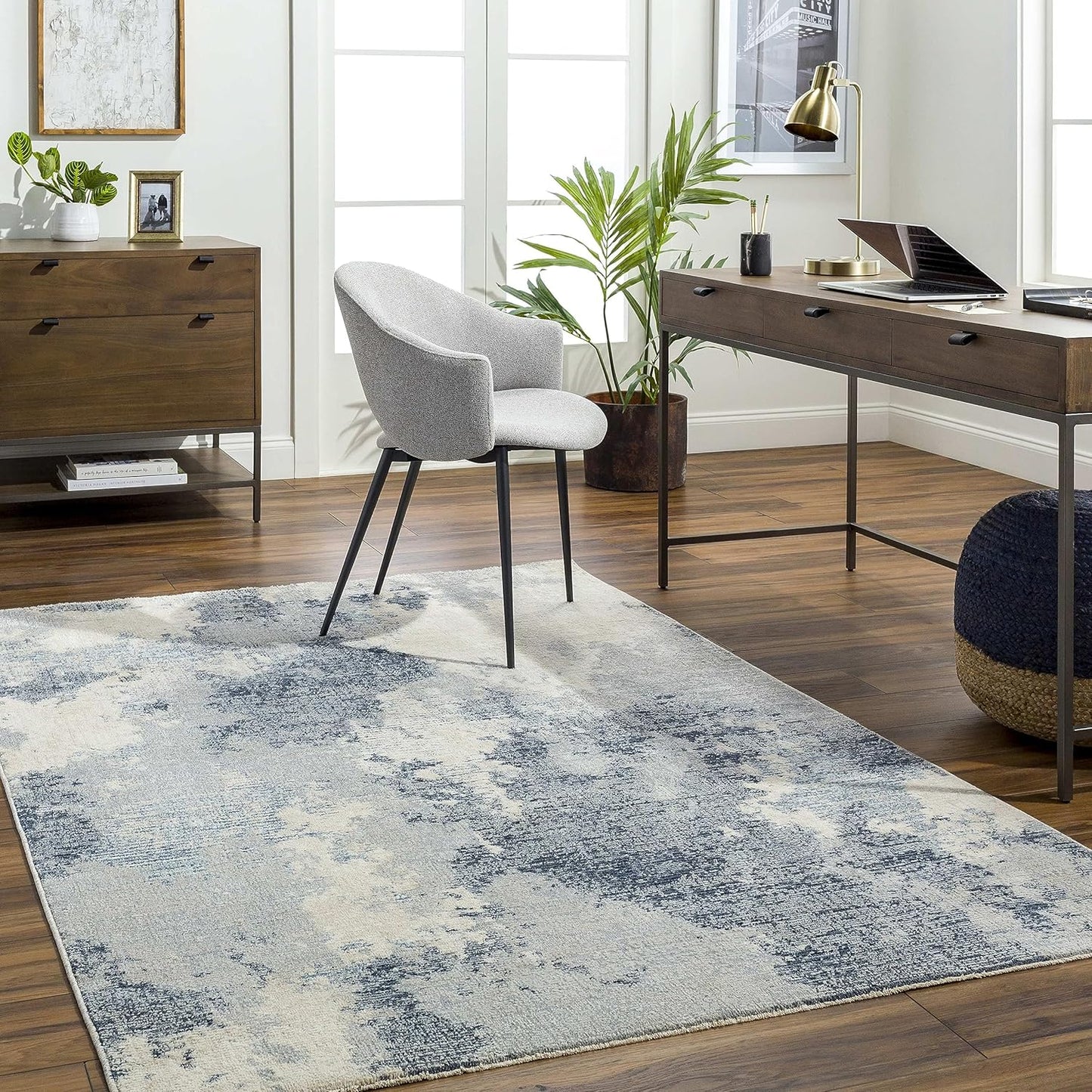 Mark&Day Area Rugs, 9x12 Martigues Modern Abstract Marble Silver Gray Area Rug, White Grey Marble Swirl Carpet for Living Room, Bedroom or Kitchen (9' x 12'4")