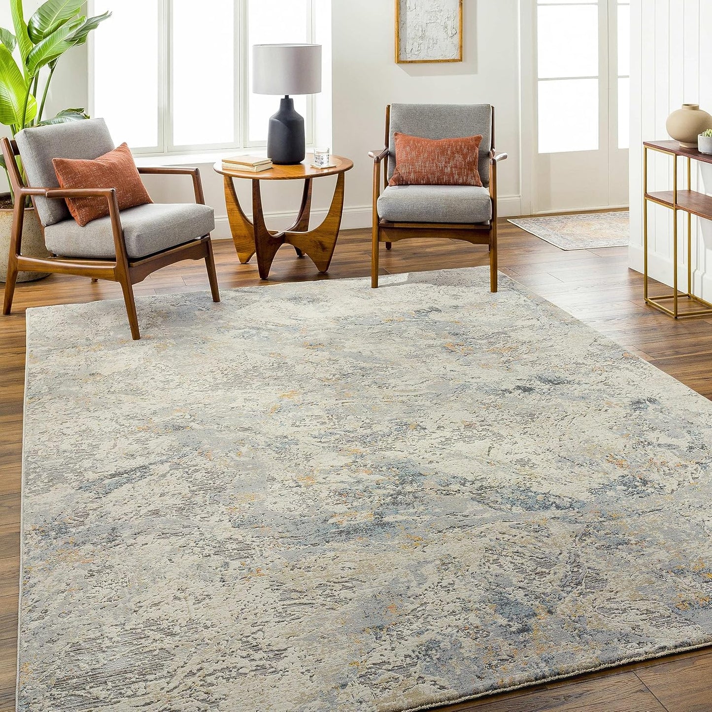 Mark&Day Area Rugs, 9x12 Martigues Modern Abstract Marble Silver Gray Area Rug, White Grey Marble Swirl Carpet for Living Room, Bedroom or Kitchen (9' x 12'4")