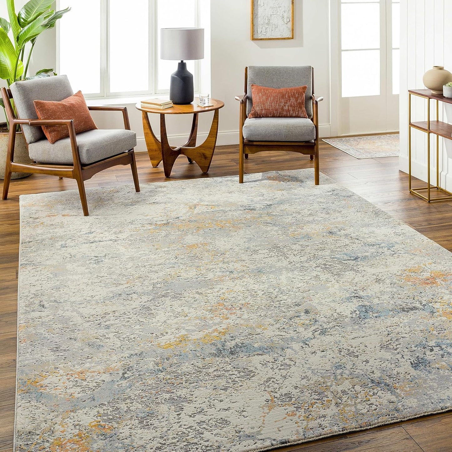 Mark&Day Area Rugs, 9x12 Martigues Modern Abstract Marble Silver Gray Area Rug, White Grey Marble Swirl Carpet for Living Room, Bedroom or Kitchen (9' x 12'4")