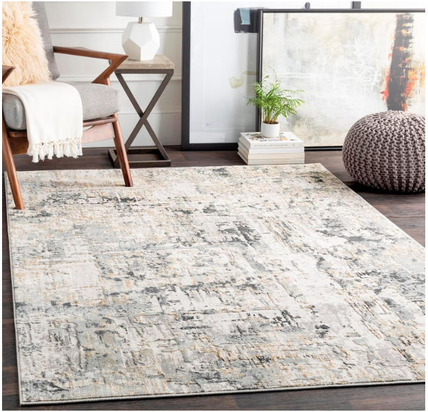 Mark&Day Area Rugs, 9x12 Martigues Modern Abstract Marble Silver Gray Area Rug, White Grey Marble Swirl Carpet for Living Room, Bedroom or Kitchen (9' x 12'4")