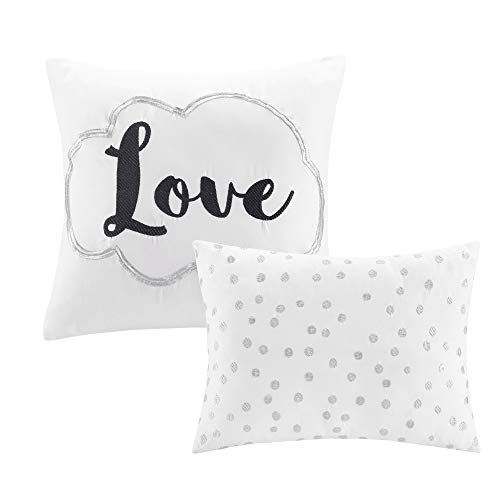 Intelligent Design, Soft Microfiber Comforter Modern Geometric Metallic Bed Set, Full/Queen, Grey/Silver