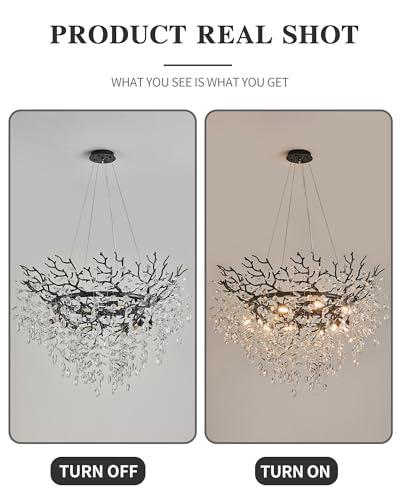 Modern Tree Branch Crystal Chandelier Luxury Silver Crystal Pendant Lighting 18" Contemporary 6-Light Chandeliers for Dining Room Kitchen Bedroom Living Room