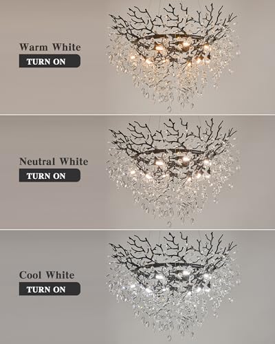 Modern Tree Branch Crystal Chandelier Luxury Silver Crystal Pendant Lighting 18" Contemporary 6-Light Chandeliers for Dining Room Kitchen Bedroom Living Room