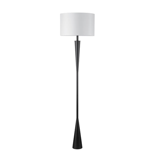 GLOBE Electric Novogratz x Harrington 65" Floor Lamp, 2-Tone Faux Wood Base, White Fabric Shade, Socket Rotary Switch 67225
