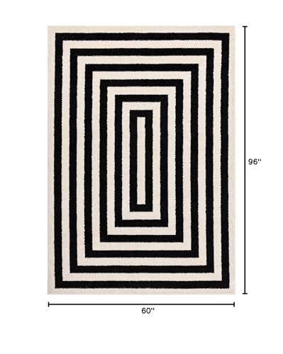 Abani Contemporary Black & Ivory 5'3" x 7'6" Area Rug, Contrasting Geometric Modern Stripe Symmetrical Living Room Carpet Rugs