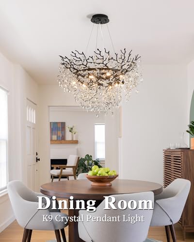 Modern Tree Branch Crystal Chandelier Luxury Silver Crystal Pendant Lighting 18" Contemporary 6-Light Chandeliers for Dining Room Kitchen Bedroom Living Room