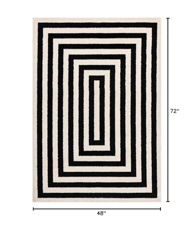 Abani Contemporary Black & Ivory 5'3" x 7'6" Area Rug, Contrasting Geometric Modern Stripe Symmetrical Living Room Carpet Rugs