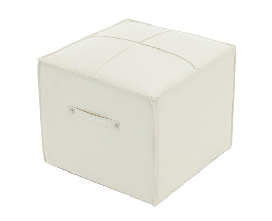chairus Square Ottoman Upholstered PU Leather Foot Stool 18" Wx18 Dx16.25 H Ottoman Foot Rest with Handle Stool Ottoman Chair for Living Room Bedroom Decoration Kids Room, White