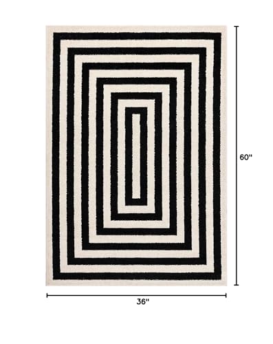 Abani Contemporary Black & Ivory 5'3" x 7'6" Area Rug, Contrasting Geometric Modern Stripe Symmetrical Living Room Carpet Rugs