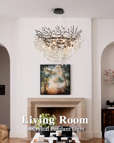 Modern Tree Branch Crystal Chandelier Luxury Silver Crystal Pendant Lighting 18" Contemporary 6-Light Chandeliers for Dining Room Kitchen Bedroom Living Room