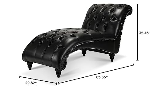 HomSof Modern ArmLess Chaise Lounge Indoor Black Upholstered Reclining Chair with Rolled Accent Pillow and Solid Wood Legs