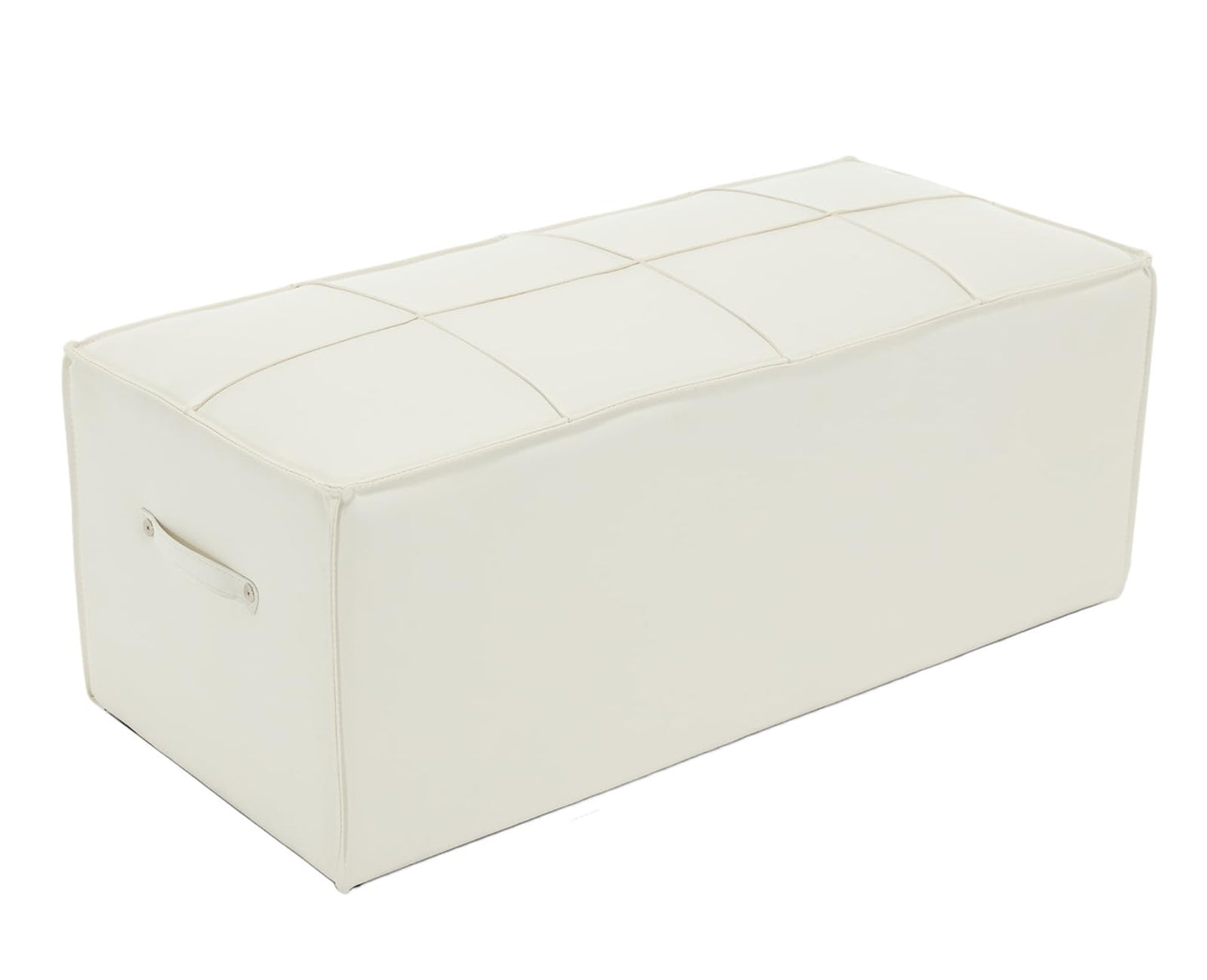 chairus Square Ottoman Upholstered PU Leather Foot Stool 18" Wx18 Dx16.25 H Ottoman Foot Rest with Handle Stool Ottoman Chair for Living Room Bedroom Decoration Kids Room, White