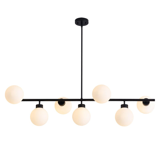 CROSSIO Modern Linear Chandeliers Black 16 Lights Pendant Light Fixtures Bubble Glass Chandelier Mid Century Sputnik Chandelier for Kitchen Island Dining Room