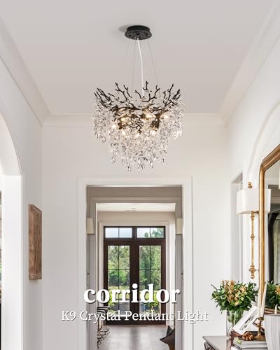 Modern Tree Branch Crystal Chandelier Luxury Silver Crystal Pendant Lighting 18" Contemporary 6-Light Chandeliers for Dining Room Kitchen Bedroom Living Room