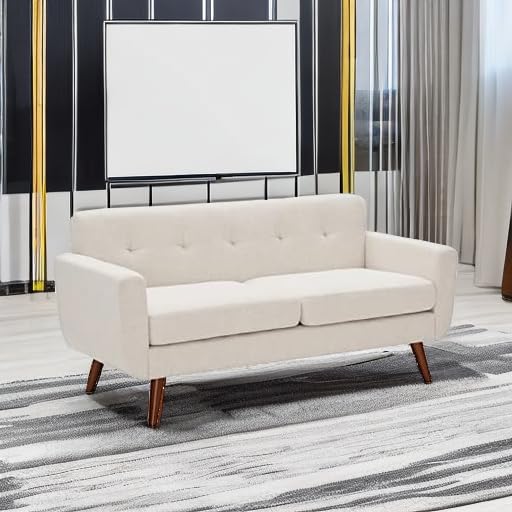 Tbfit 65" W Loveseat Sofa, Mid Century Modern Love Seat Couches for Living Room, Button Tufted Upholstered Small Couch for Bedroom, Solid and Easy to Install Love Seats Furniture, Grey