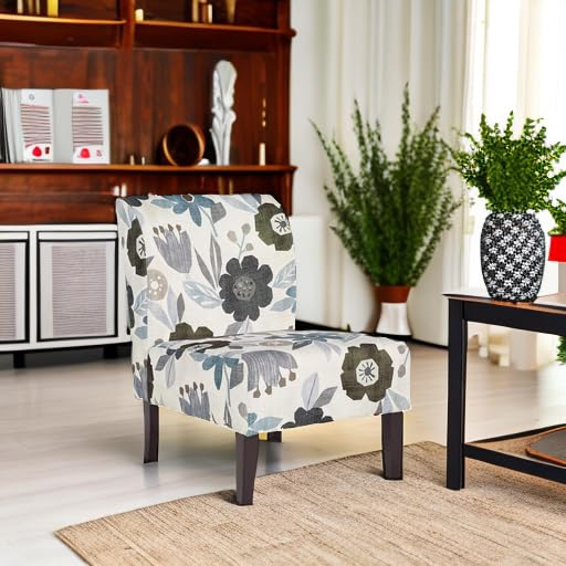 Signature Design by Ashley Triptis Floral Armless Accent Chair, White, Blue & Gray